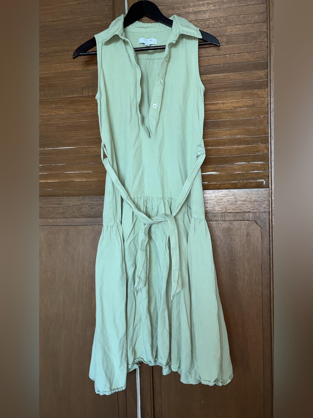 Marissa Webb Pale Lime Sleeveless Shirt Dress with Tie Waist